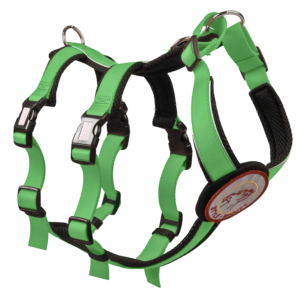Sicherheitsgeschirr - Patch&Safe - In der Farbe Grün-Seitenansicht - Hundegeschirr mit austauschbarem Klettverschluss Patch.